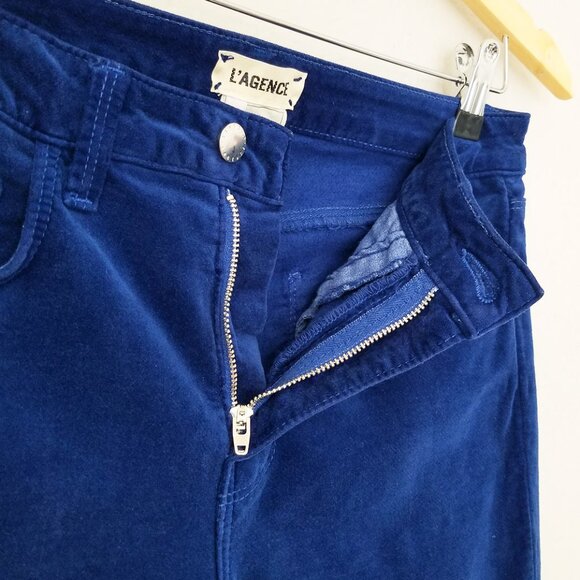 L'AGENCE Margot Royal Cobalt Blue Velvet Jeans Pants 27 High Rise Stretch $235 - Picture 10 of 16